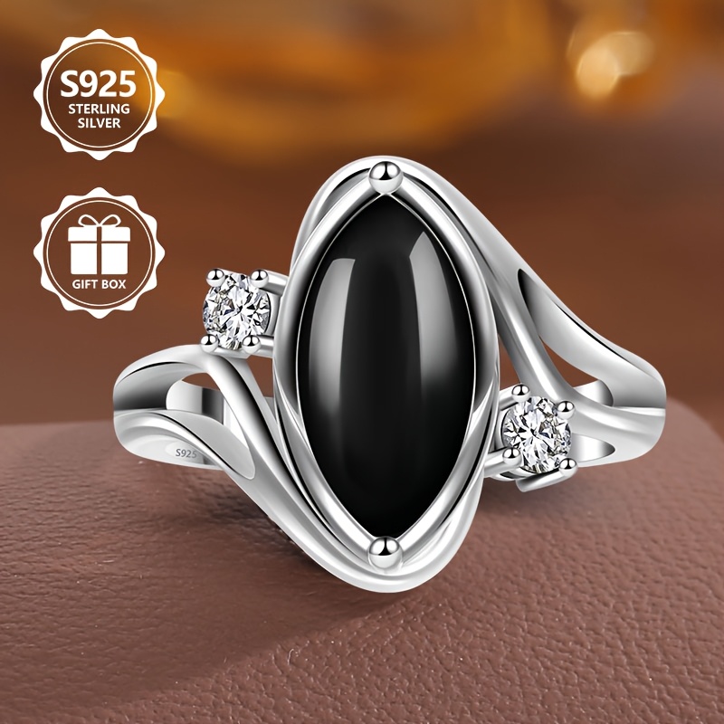 925 Silver Women's Ring with Oval Agate Stone - Perfect Gift